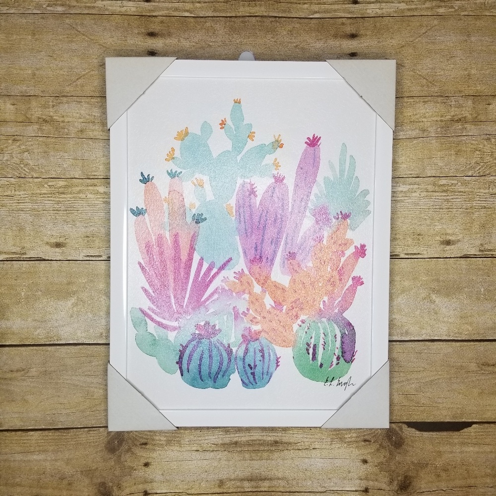 Watercolor look vibrant cactus print